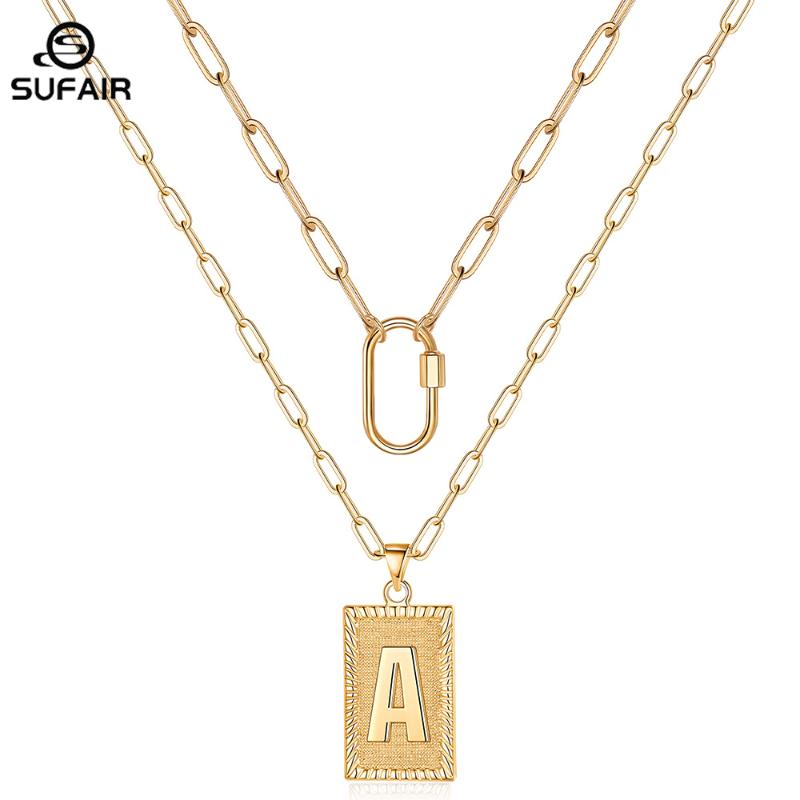 

Chains Sufair Square Alphabet Charm Necklaces For Women 14K Gold Filled Layered Paperclip Chain Initials Pendant Necklace Jewelry Gift, Silver