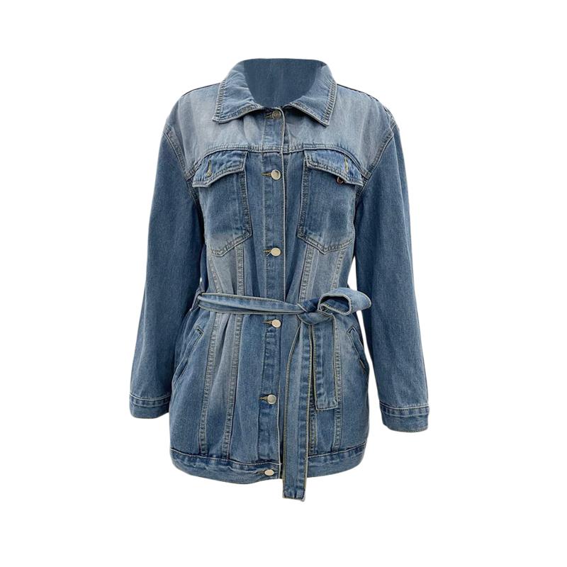 

Women's Jackets Female Denim Jacket, Turn-Down Collar Long Sleeve Coat With Pockets And Waist Belt For Spring Fall, Blue, S/M//XL/XXL/XXXL, Black;brown