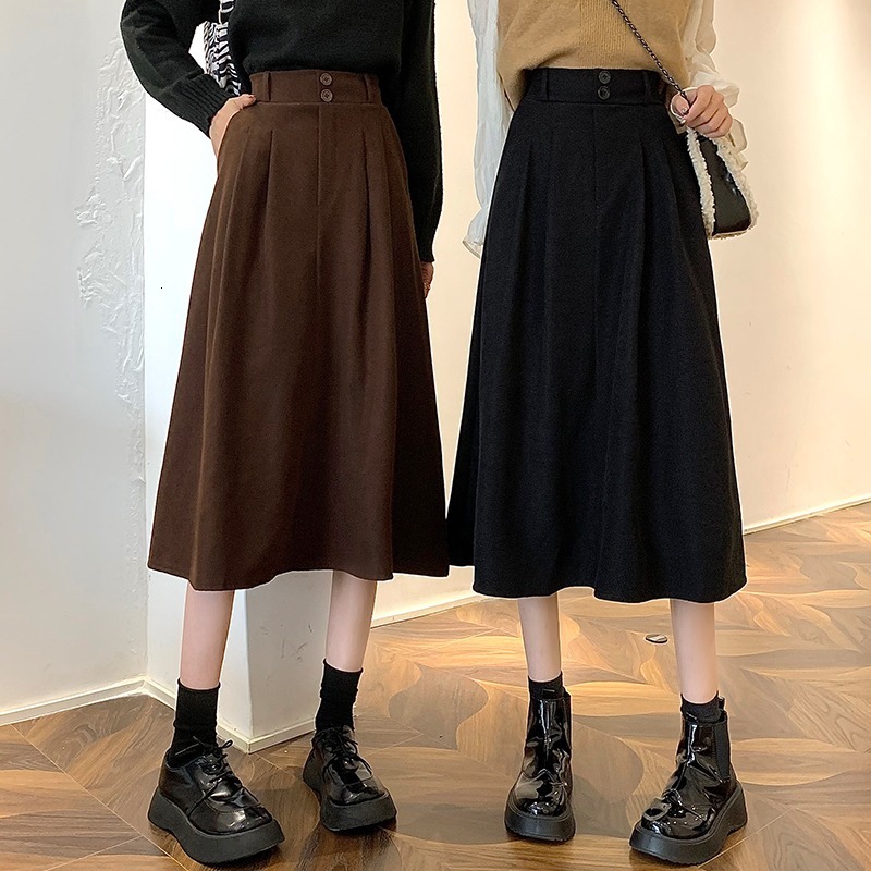 Skirts Sanmuzi Fast Fashion Women's Drs ~ 2021 Autumn Korean High Waist Thin Frosted Medium and Long A-shaped Skirt-image-728371257