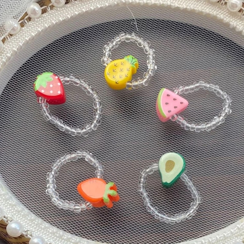 

Candy Color Ring Fruit Beads Female Fashion Personality Marble Texture Design Index Finger Ring Opening Adjustable Tail Ring