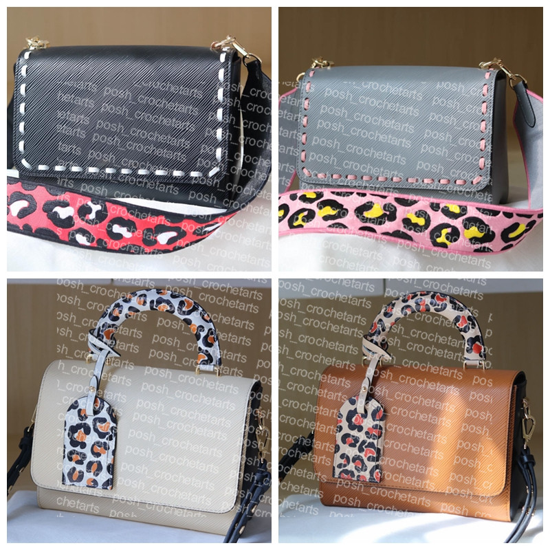 

Leopard Print Shoulder Bags Twist Style Genuine Leather Handbags with Turnlock, Handle bag black