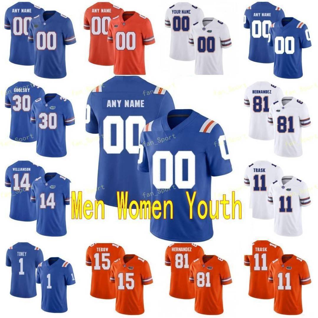 

NCAA College Jerseys Florida Gators 15 Tim Tebow 11 Kyle Trask 81 Aaron Hernandez 1 Kadarius Toney 2 Lamical Perine Custom Football Stitched, As