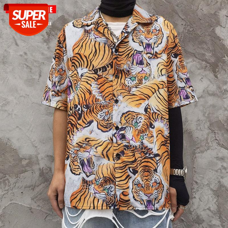 

TKPA street Chinese style full print short-sleeved shirt male hip-hop loose casual all-match half-sleeved t-shirt #OJ9l, White;black