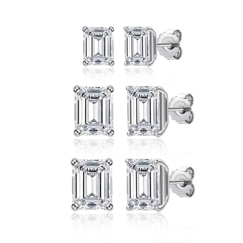 

Stud Handmade Emerald Cut Anu Lab Diamond Classic Simple S925 Earrings For Ladies Anniversary Gift