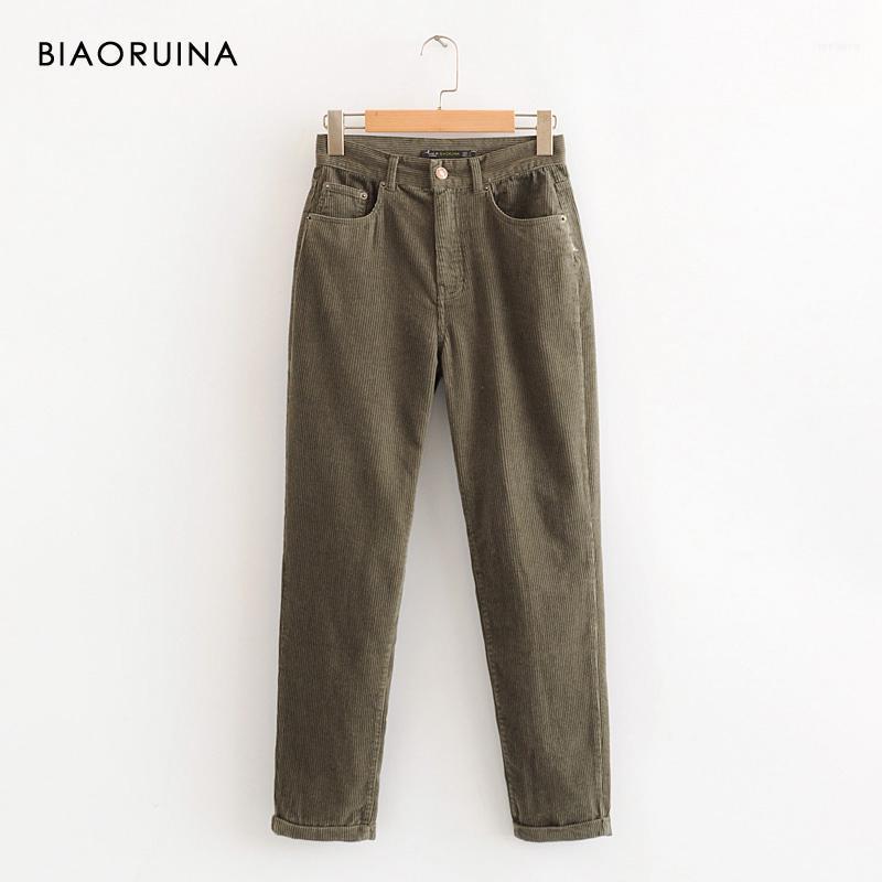 

Women's Pants & Capris BIAORUINA Army Green Corduroy Pant Female High Waist Casual Trousers Streetwear All-match Fashion Bottoms1, Black;white