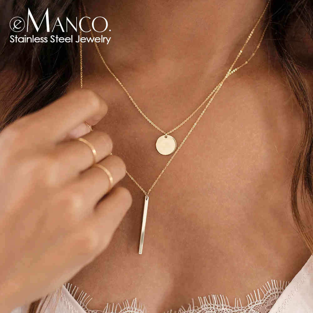 

eManco 2 PCS Pendants Neckalce Minimalist 316L Stainless for women Titanium Steel Necklace Jewelry