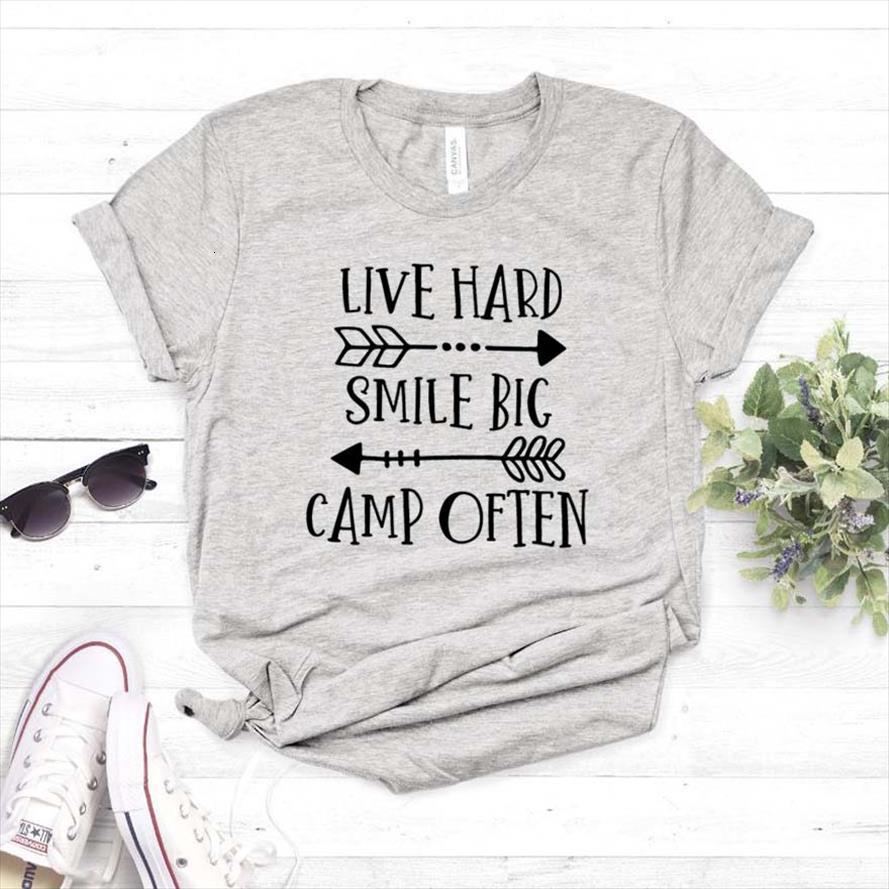 

live hard smile big and men t shirt women camp often cotton casual funny lady yong girl tee 6, White;black