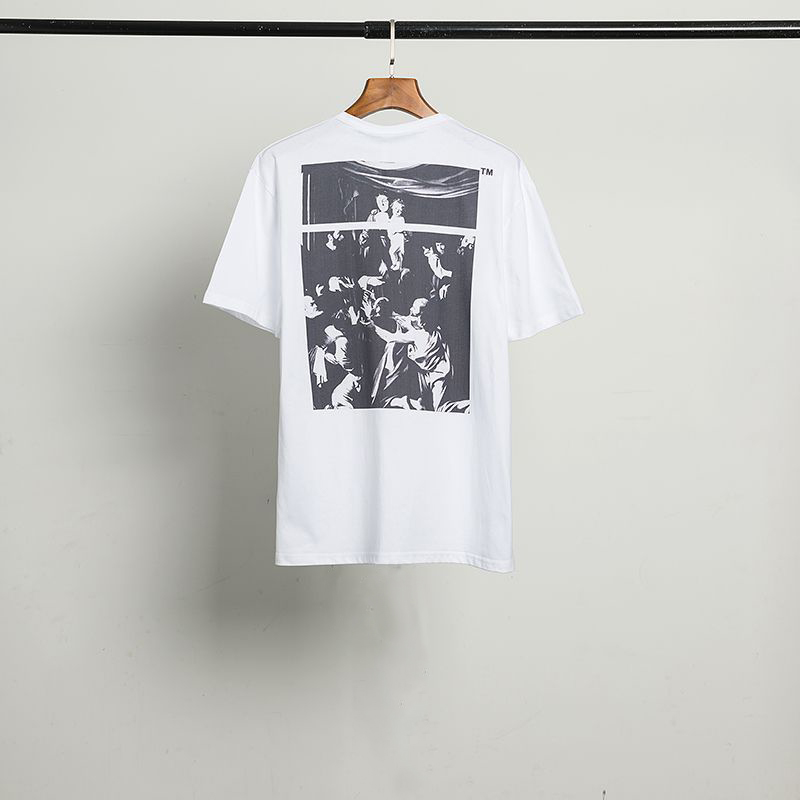 

OFF Men's T-shirt Tape Oil Painting Starry Sky Splashing Ink Religious Cotton Short Sleeve WHITE Women's Loose Trendy OW Men s Clothing, White;black