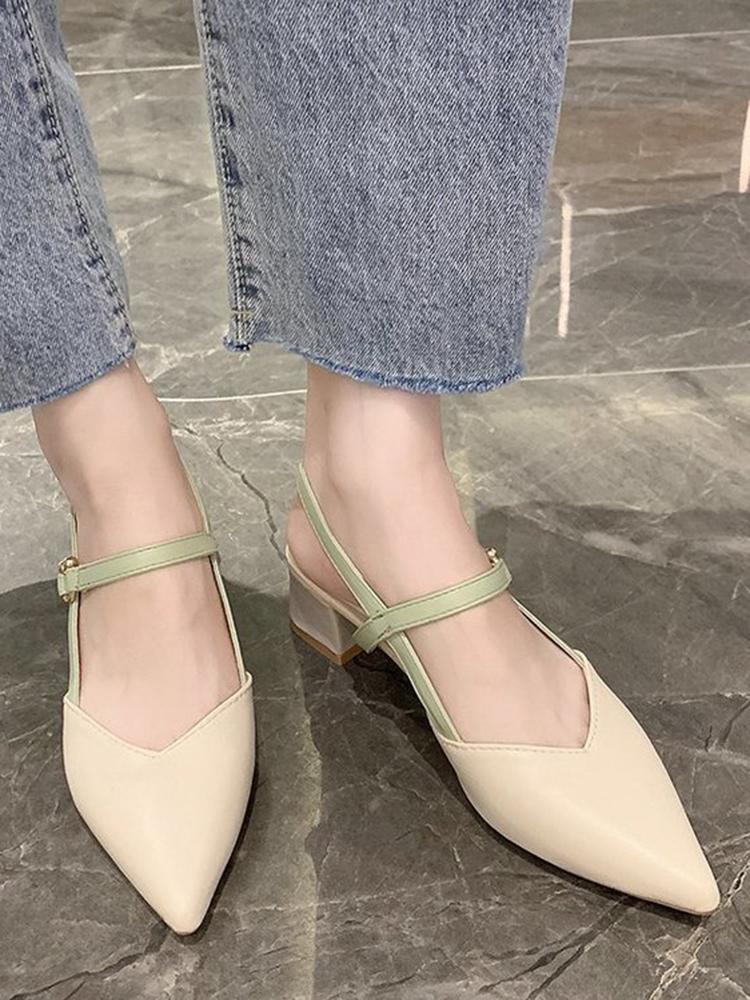

Sandals 2021 Summer Ladies Fashion Pointed Shallow Mouth All-match Baotou Mid-heeled High Heels, Light green