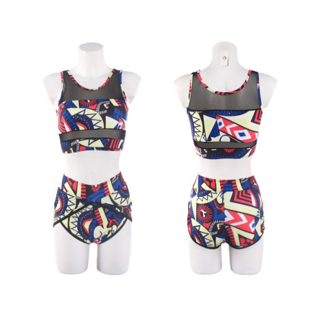 

swimsuit women' split mesh print high waist sexy, Picture color