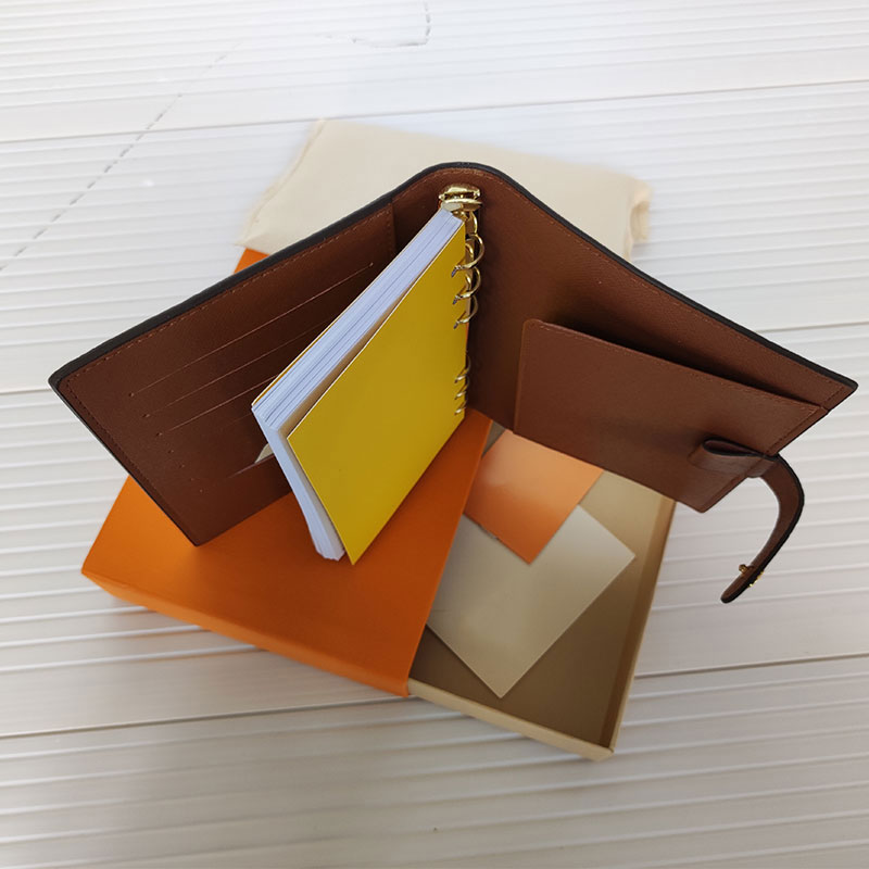 

19CM*14CM Cards Holders Agenda Note BOOK Cover Genuine Leather Diary with dustbag Invoice card Note books Fashion Style Gold ring Designer mens womens Wallets M2004, Old flower