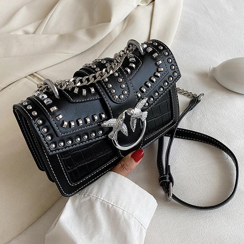 

Evening Bags Ladies Messenger Bag Fashion Rivet Chain Wallet And CC Designer Handbag, Black