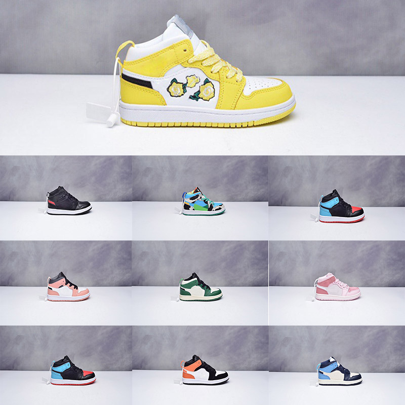 

US Size 6c-3y EUR 22-35 Kids Basketball Shoes J I 1s Lucky Green Shattered Backboard Yellow Game Time Digital Pink Quartz Infants Big Boy BJerry Flower Obsidian Sneaker, Color4
