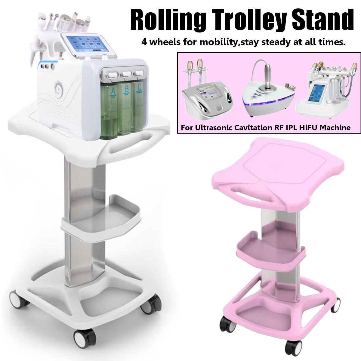 

Beauty Equipment Doube-ayer Storage Rack Roing Whee Beauty Saon Househod Troey Cart Face Skin Care Toos
