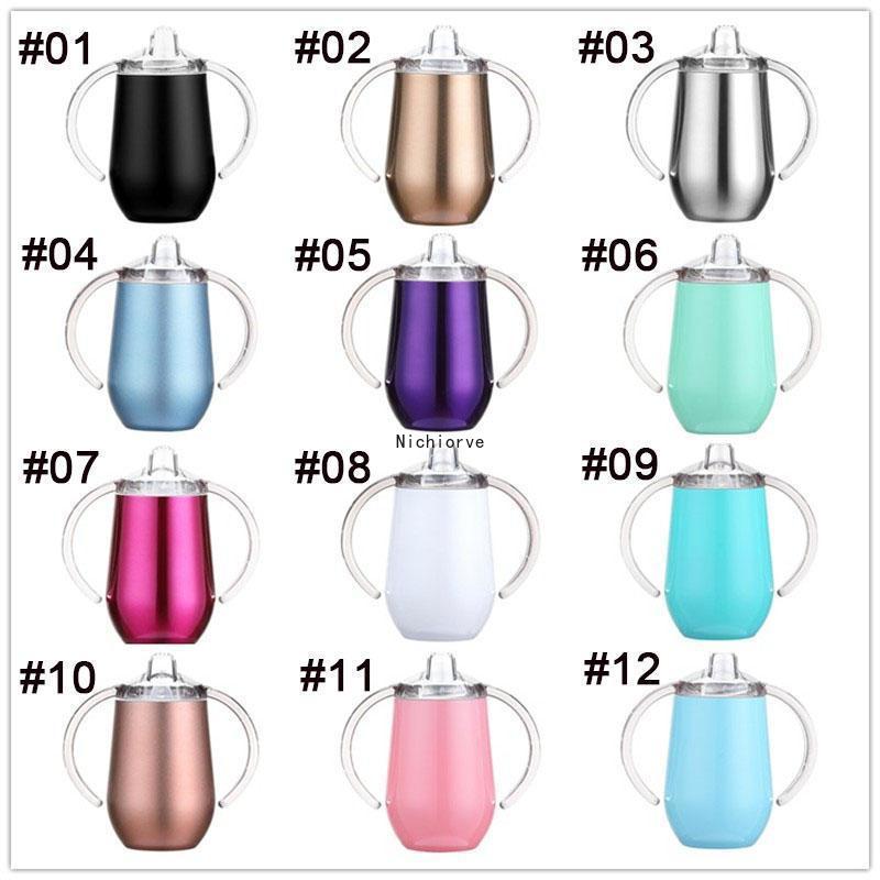 DHL SHIP 10 oz Vacuum Insulated Sippy Cups Stainless Steel Baby Cup Water Bottle With Double Handle FY4287-image-675568827