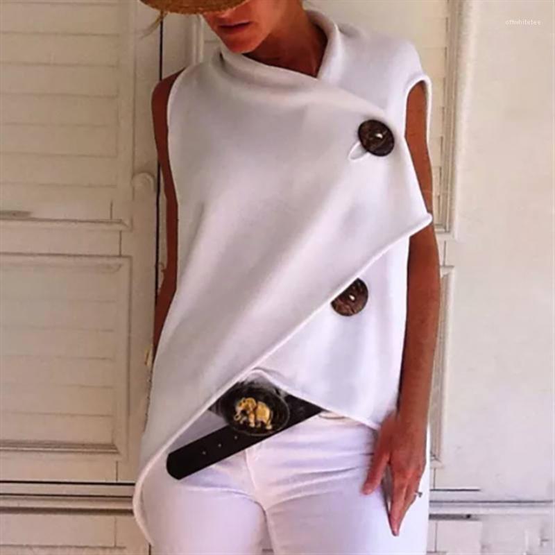 

Designer Womens Tshirts Fashion Short Sleeve Loose Womens Tops Summer Ladies Fashion Tees New Irregular Button, White