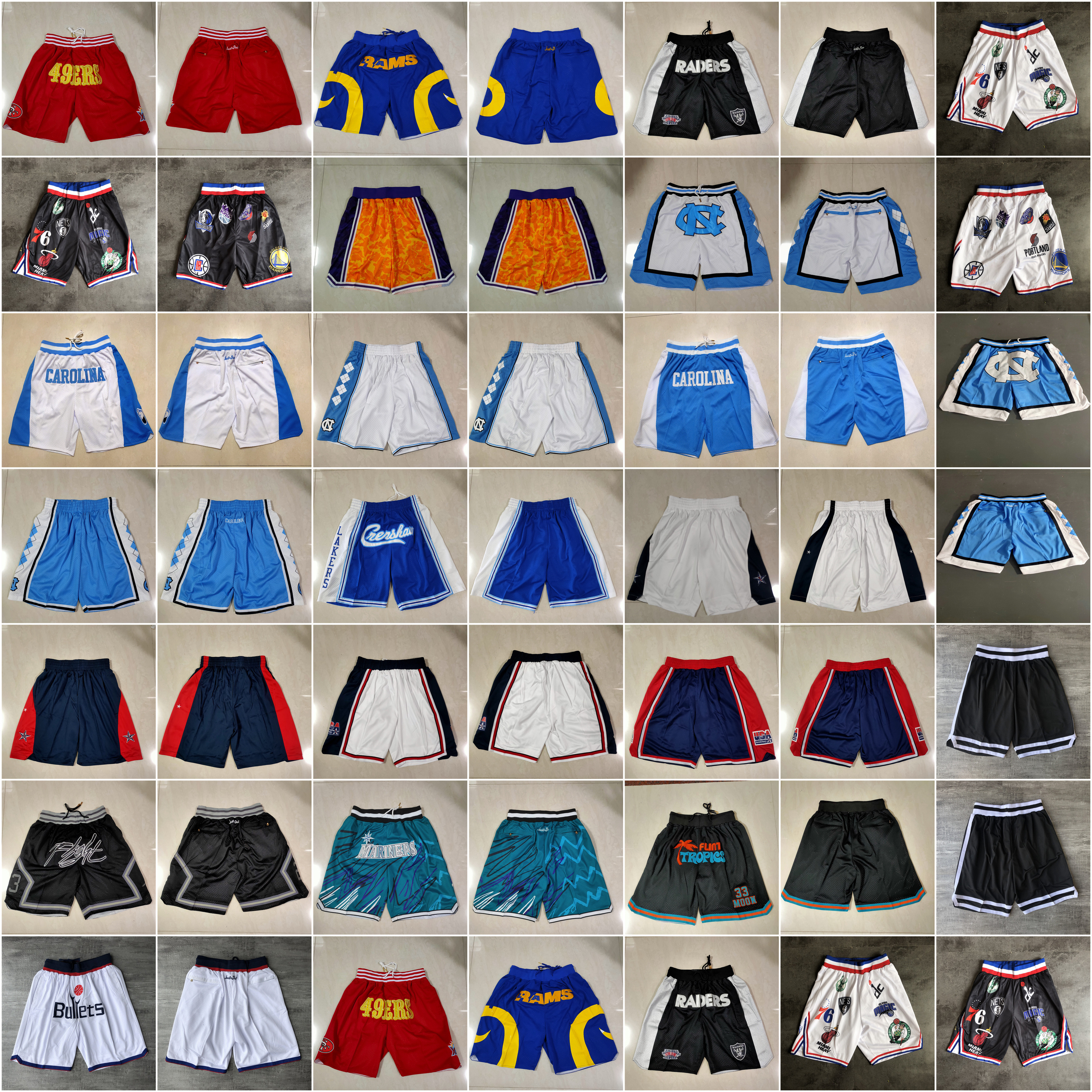 

Team Basketball Shorts Just Don Retro Dream Flight Wear Sport Pant With Pocket Zipper Sweatpants Hip Pop Red Blue Black White Yellow Stitche