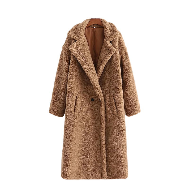 

Autumn And Winter Women's Fashion Imitation Lamb Wool Long Coat Thick Thermal Insulation Jacket 210521, Brown
