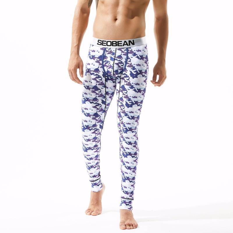 

Men's Sleepwear 2021 Winter Thermo Underwear Cotton Sexy Men Long John Pants Camouflage Male Thermal Tights Leggings Good Quality, Ck52 blue