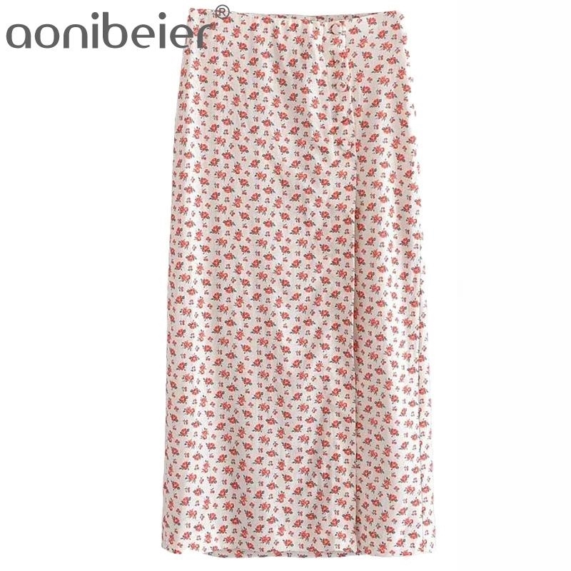 

Casual Midi Skirts Summer Breathable Fashion Buttons Front High Split Pencil Skirt For Women Female Printed Bottoms 210604, Tops
