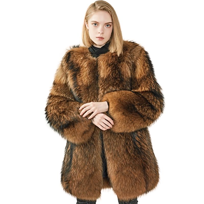 

Women's Fur & Faux Women Real Thicken Winter Coat Warm Whole Skin Long Jackets Luxury Female Overcoat Raccoon, Black