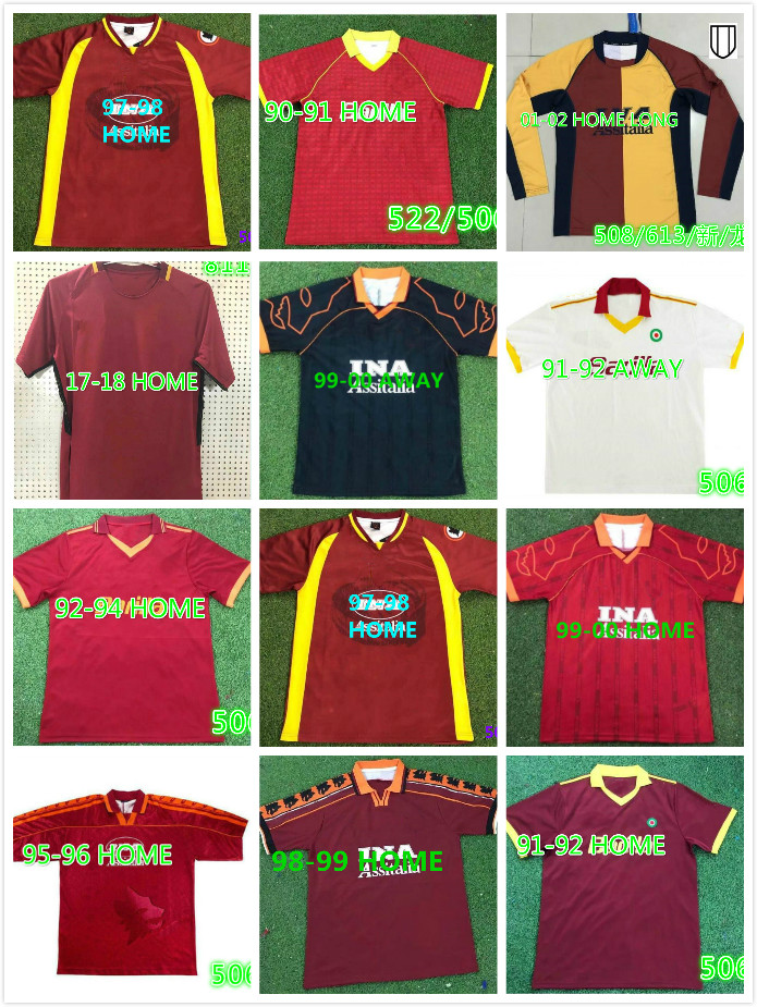 

17 18 Retro Roma Soccer Jerseys 96 97 98 99 00 01 02 89 90 91 92 94 ROME Giannini Totti Batistuta Nakata Nela Balbo Statuto Tommasi Vintage, Black;yellow