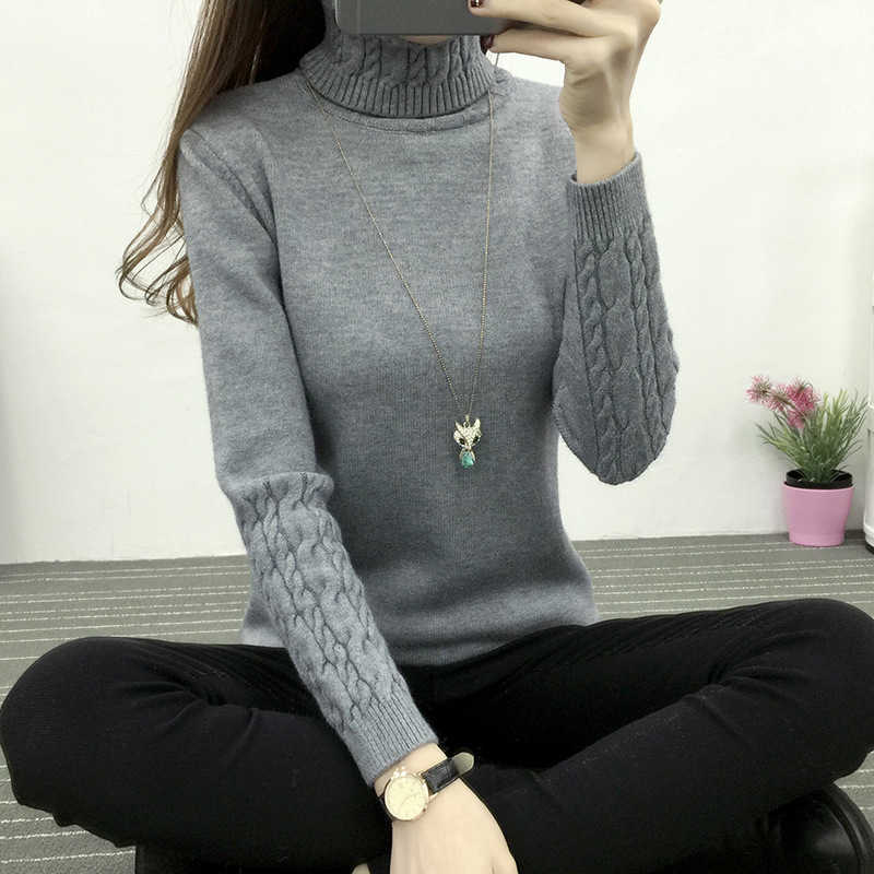 

Sweater female autumn and winter women' solid color Slim long-sleeved turtleneck sweater ladies pullover 210527