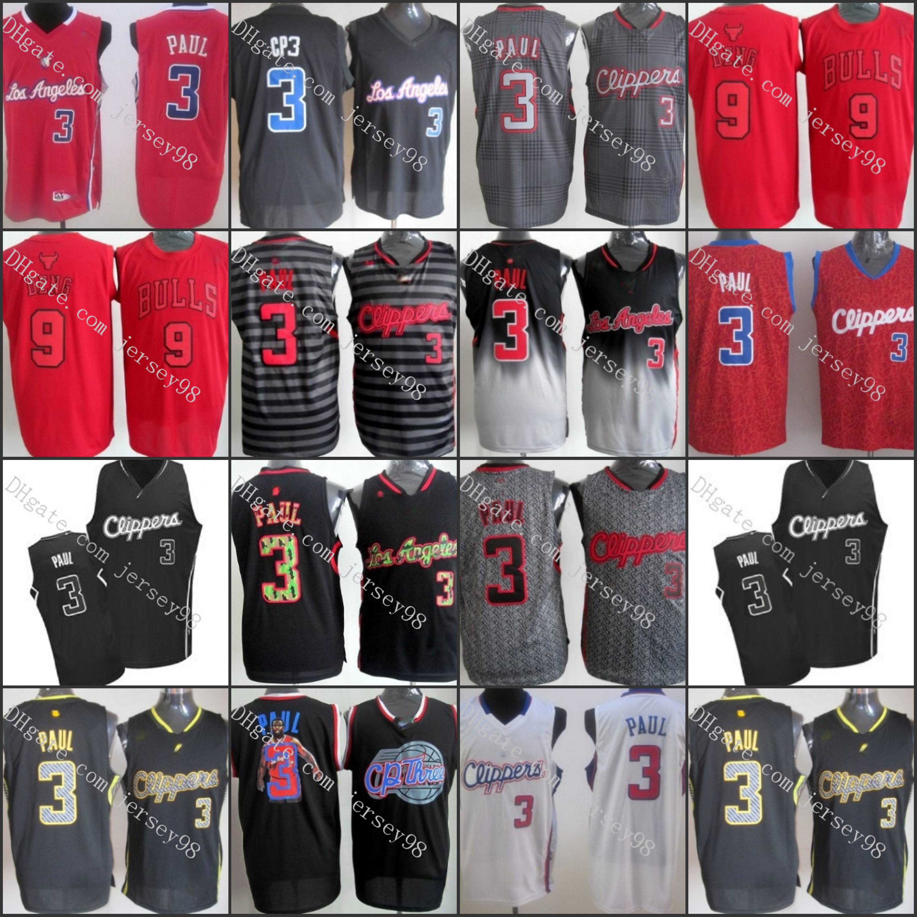 

LosAngelesClippersMEN #9LuolDeng #3Chris Paul men retro Jersey, Black