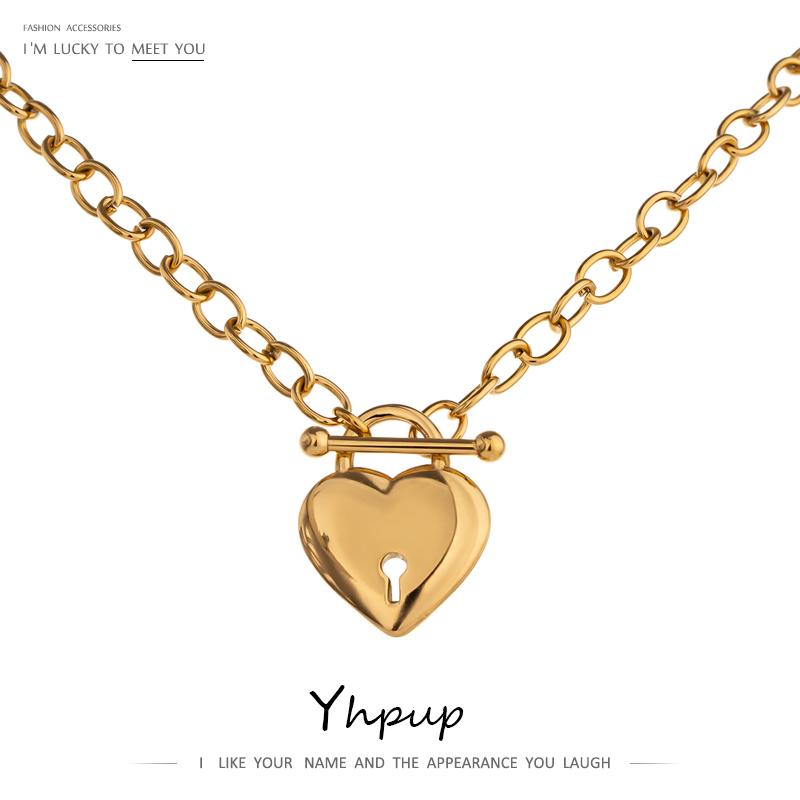 

Chains Yhpup Romantic Heart Lock Pendant Stainless Steel Necklace For Women Temperament Metal Texture 18 K Plated Choker 2021, Silver