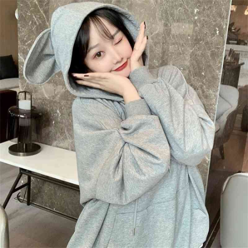 

2021 autumn new Korean ulzzang loose and lovely hooded thin casual fish scale sweater for women, Gray