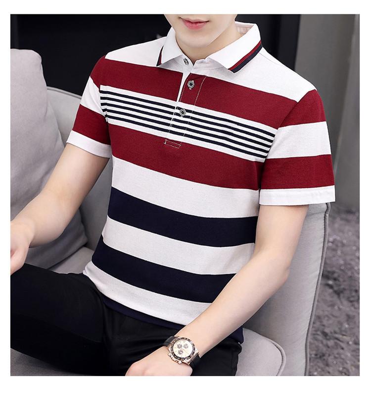 

Men Collar Short Sleeve Shirt 2021 Summer Simple Basic Versatile Striped Fashion Student Tide Men's Polos, Red