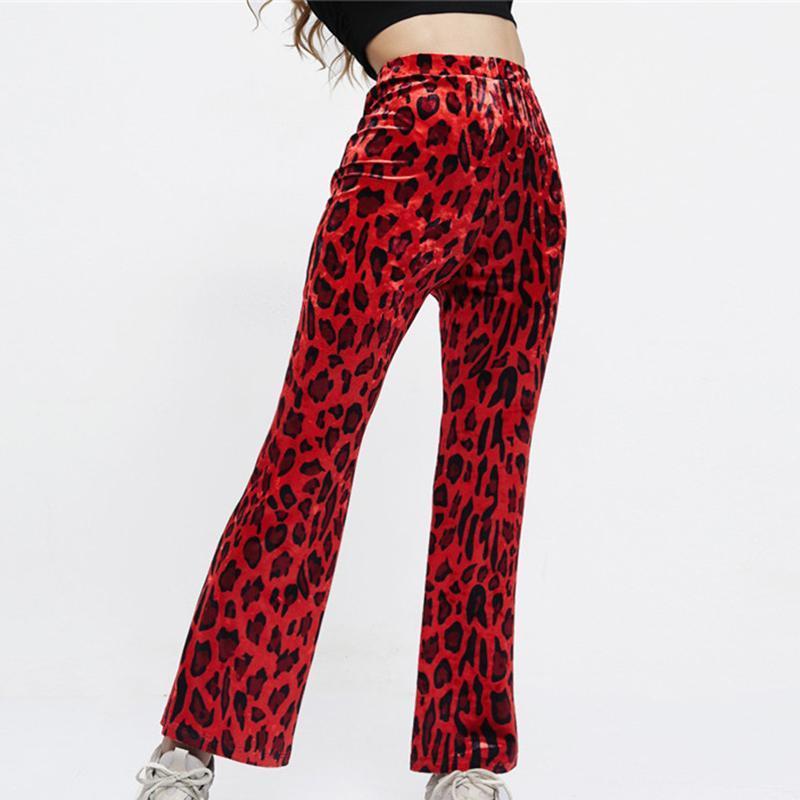 

Women' Pants & Capris Leopard Patterned Fare Long Women Spring Autumn Winter Casual Flared Trousers High Elastic Waist Red Velvet