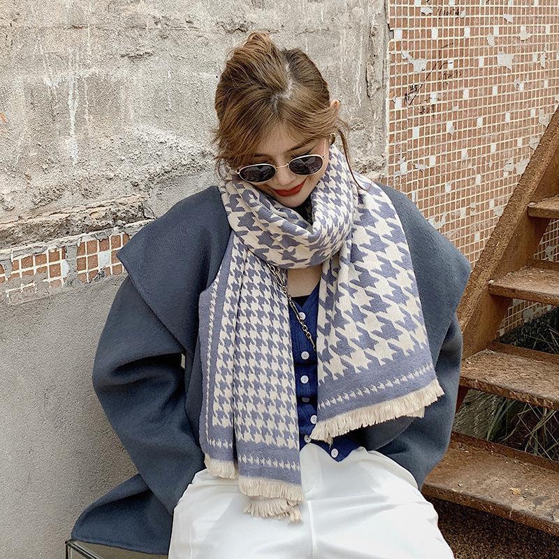 

Scarves Designer Brand Winter Women Plaid Scarf Thicken Warm Cashmere Pashmina Ladies Shawls And Wraps Female Foulard Blanket, Blue;gray