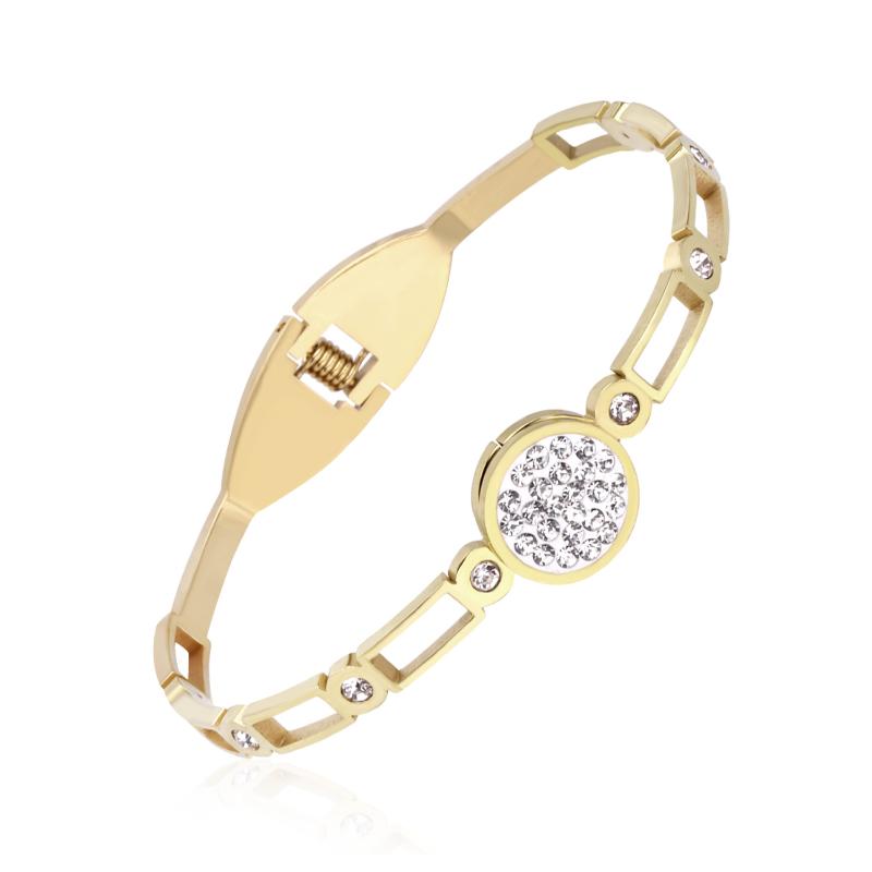 

Bangle LUXUSTEEL Charm Bracelet Gold Color Round White Clay Stainless Steel Heart Cubic Zirconia Cuff Vintage Bangles Wedding