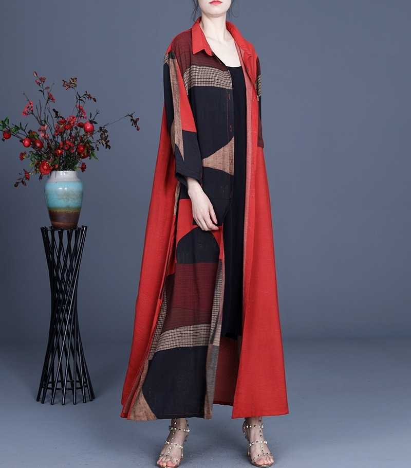 

Spring and Summer Casual Loose Windbreaker Jacket Retro Elegant Temperament Three-quarter Sleeves Women's 210615, Red