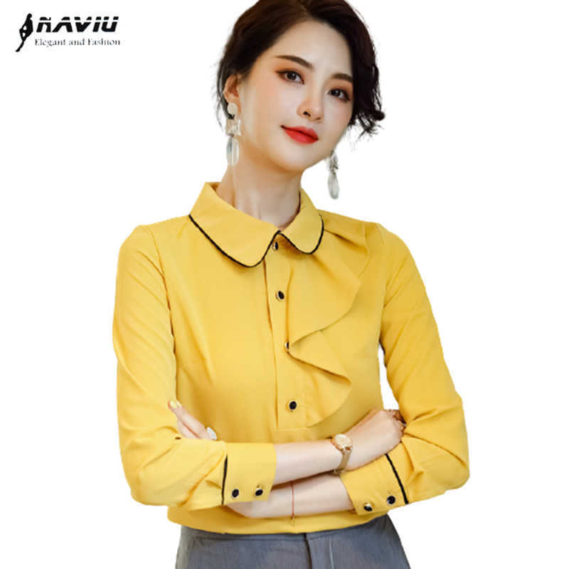 

Long Sleeve Shirt Women Autumn Winter Formal Ruffles Chiffon Blouses Office Ladies Foraml Work Tops Yellow White 210604