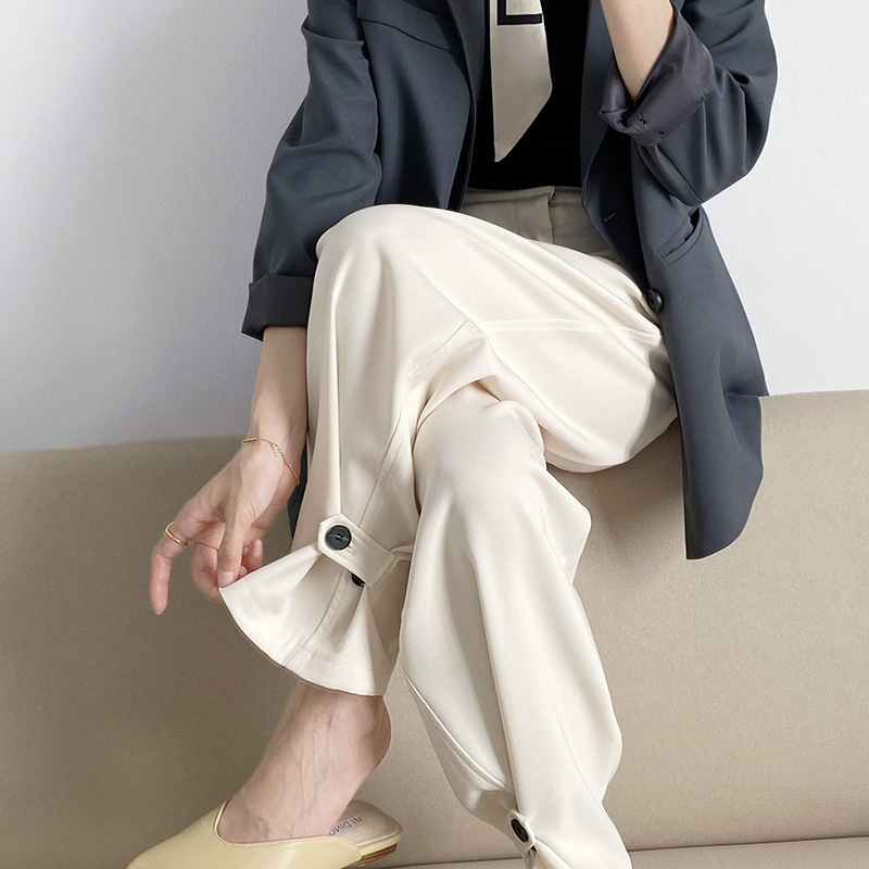 

Women's Pants & Capris Spring High Waist Woman Wide Leg Solid Color Loose Casual Trousers Elegant Office Lady Suit For MTJA, Khaki