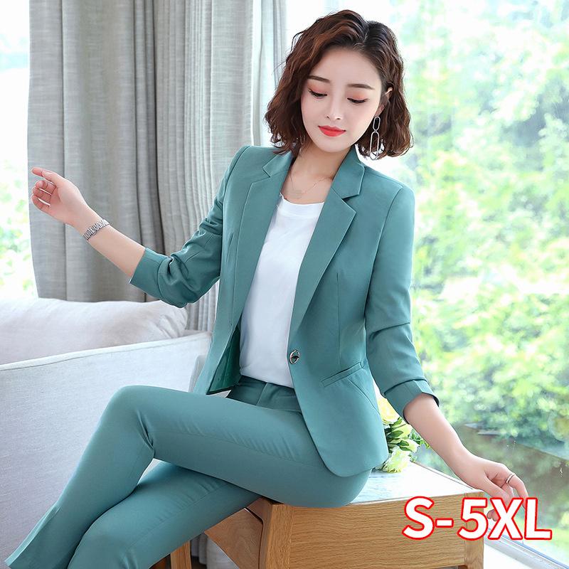 

Women' Suits & Blazers Office Work Pant Women Suit Business Lady Uniform Female 2 Piece Set Blazer Pants Jacket Autumn Winter Large Size 4X, Green pant