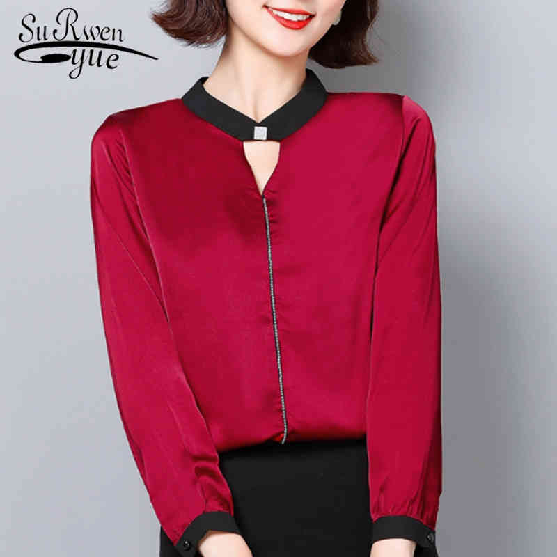 

Blusas Mujer De Moda Arrival Plus Size Tops Women Korean Silk Blouse Casual Spring Solid Loose Shirt 7975 50 210521, Green