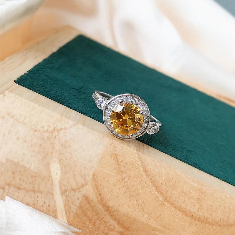 

Cluster Rings 925 Sterling Silver Round Cut Citrine Ring Women Holiday Wholesale Gifts For, Golden;silver
