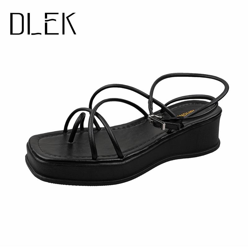 

Sandals DLEK Women Cross-tied Bohemian Style Casual Comfortable Female Wedges Shallow Handmade Elegant Ladies Shoes, Black