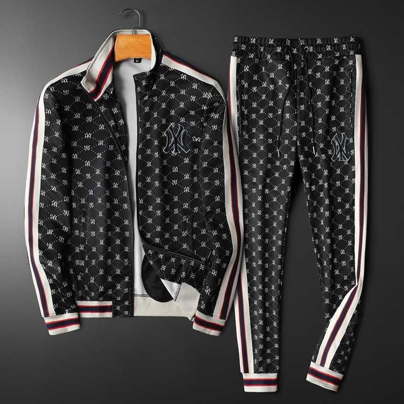 

2021 Men's Tracksuits autumn and winter new fashion personalized trend printed embroidery men's long sleeve leisure sports suit, Black