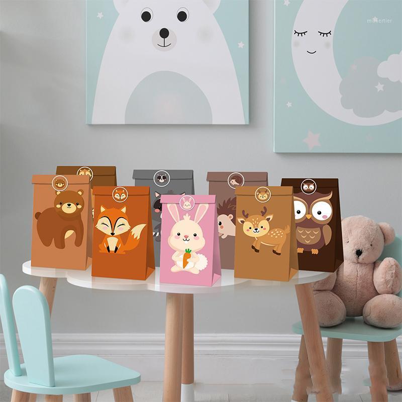 

Gift Wrap 2pcs Paper Bag Jungle Wild Animal Theme Candy Biscuit Packaging Birthday Party Baking Baby Shower Decoration