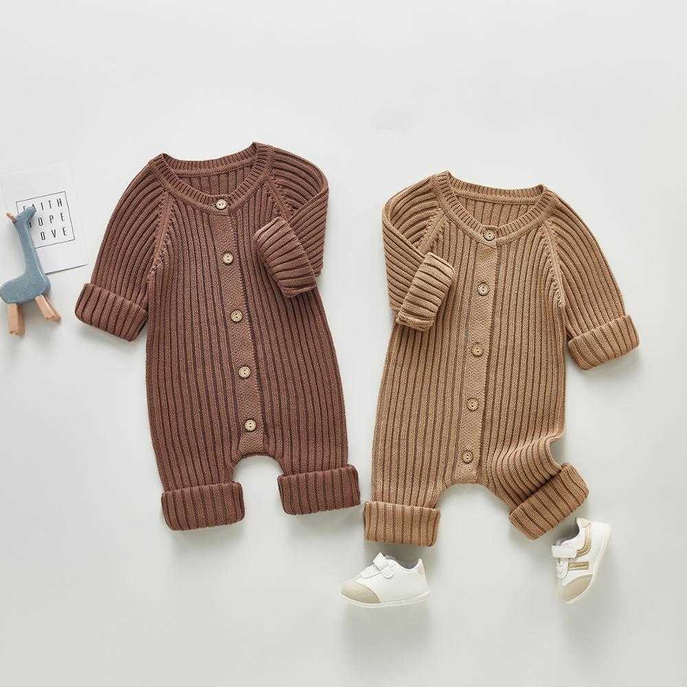 

MI Baby Clothing Brief Style Toddler Boys Jumpsuits Infant Girls Knitwear Single Breast Baby Outerwear 210722, Brown