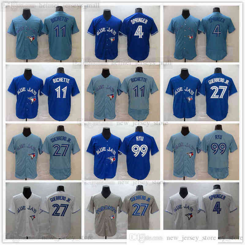 2022 NEWS BASEBALL 27 Vladimir Guerrero Jr. Jerseys Blue 4 George Springer 11 Bo Bichette 99 Hyun-Jin Ryu Jersey Top Qualité Gris Gris Gris