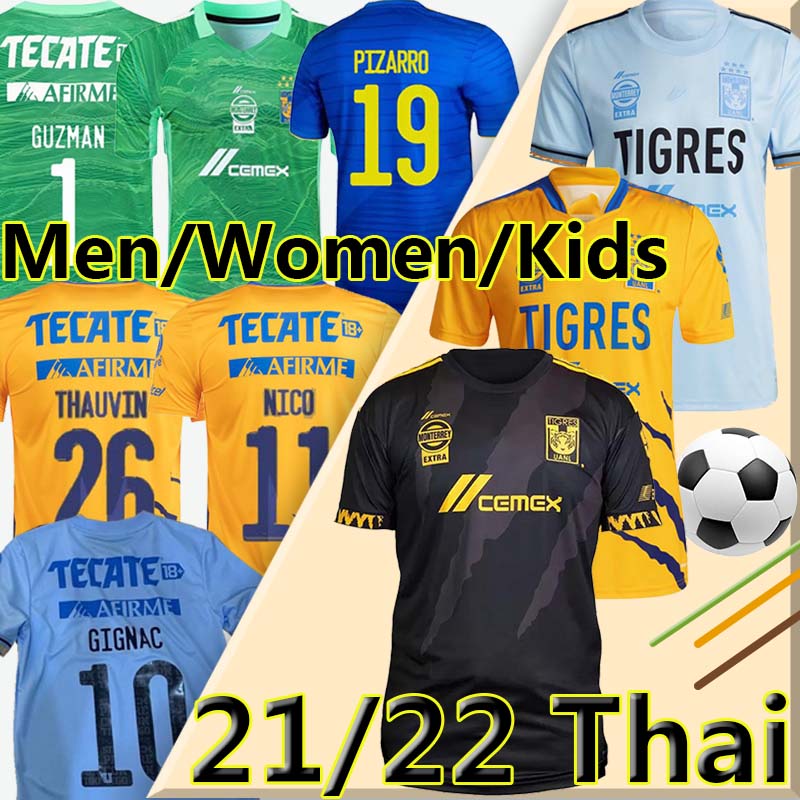 

4XL LIGA MX Tigres UANL soccer jerseys 22/23 7 stars home away third GK THAUVIN GIGNAC NICO LOPEZ VARGAS 2022 2023 L.FERNANDEZ PIZARRO men women kids kit football shirts, 21-22 home kids