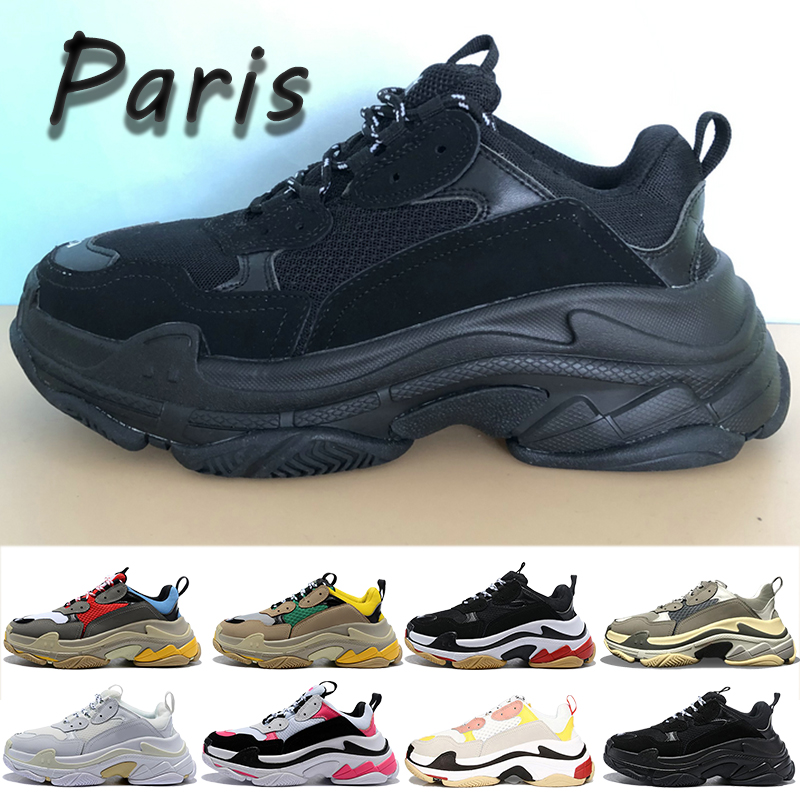 

High Quality Paris Casual shoes triple black white grey cream yellow red pink beige green gym blue men women sneakers US 6-12, 06# black pink