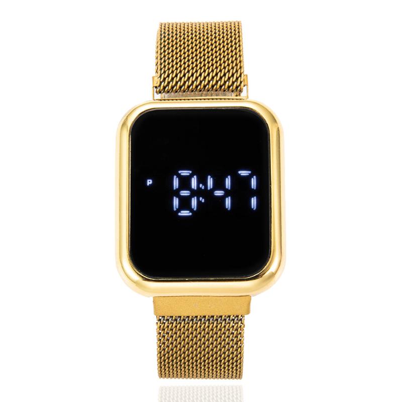 

Wristwatches Milanese Stainless Steel Watchband LED Luxury Digital Men's Sport Watch Unisex Magnetic Buckle Women's Watches Wristwatch, Gold