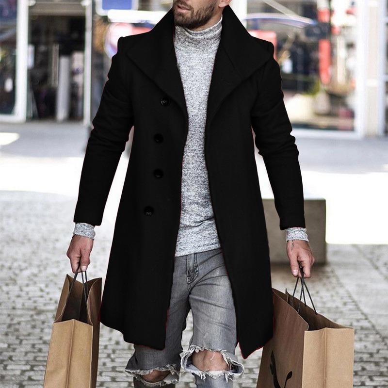 

Fashion Trench Outerwear Blends Autumn Winter Mens Coat Solid Long Sleeve Woolen Jackets Fleece Men Overcoat Streetwear Men's Wool &, Khaki