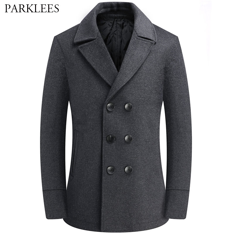 

Lapel Double Breasted Mens Wool Coat Casual Slim Fit Coat for Men Warm Winter Men Wool Jackets Thick Mens Jackets and Coats 210524, Navy blue